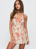 Taija Wrap Mini Dress Orange Cream Floral