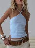 Baseline Halter Rib Top Light Blue