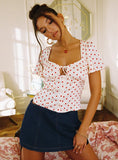 Adrienna Flutter Blouse White Red