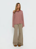 Ralyssa Off Shoulder Long Sleeve Top Red Stripe
