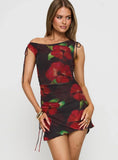 Harmonie One Shoulder Mini Dress Brown Red