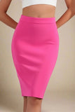 Pencil High Waist Bandage Knee Length Skirt Hot Pink