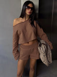Retreat Raw Edge Off Shoulder Jumper Cocoa