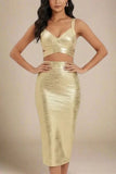 Ang Bandage Leather Crop Top Gold