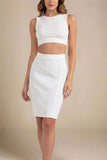 Pencil Bandage Knitted Knee Length Skirt White Pearl