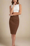 Pencil Bandage Knitted Knee Length Skirt Tan Brown