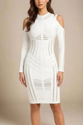 Amelia Long Sleeve Bandage Dress White Pearl