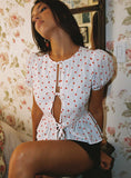 Lucky In Love Bow Tie Top White Red