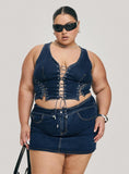 Popular Low Rise Mini Skirt Mid Blue Wash Curve