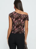 Justyna Sheer Top Off Shoulder Top Brown Pink Floral