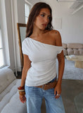 Kaylani One Shoulder Drape Top White