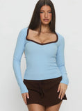 Baseline V Neck Long Sleeve Top Blue Brown