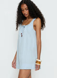 Barbel Square Neck Tie Detail Mini Dress Blue
