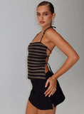 The Player Backless Tie Neck Top Gold Black Stripe