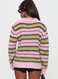 Maysie Crew Neck Knit Sweater Green Pink