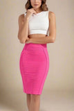 Pencil Bandage Knitted Knee Length Skirt Hot Pink
