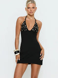 Chyna Halter Button Mini Dress Black