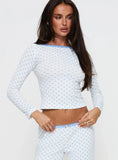 Whimsie Long Sleeve Sleep Top Blue White