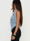 Lillyan Cross Front Backless Top Blue Shimmer