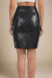 High Waist Metallic Leather Mini Skirt Classic Black