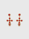 Oakwood Cross Earrings Gold Red