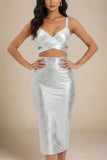 Ang Bandage Leather Crop Top Silver