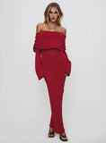 Aleyah Long Sleeve Maxi Dress Burgundy