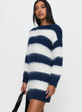 Iryna Long Sleeve Knit Mini Dress Navy White Stripe