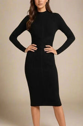 Jane Long Sleeve Bodycon Midi Dress Classic Black Sale