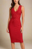 Noa V Neck Bodycon Dress Red Wine