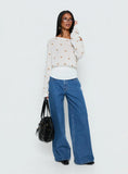 Harvy Off Shoulder Knit Sweater White Polka