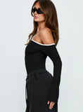 Andrielle One Shoulder Long Sleeve Bodysuit Black White