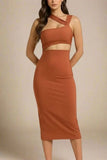 Molly Bandage Midi Dress Tan Brown Sale