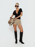 Headphones On Micro Cargo Short Washed Brown