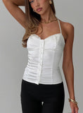 Odion Satin Tie Neck Top Ivory
