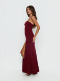 Diamanti Strapless High Slit Maxi Dress Burgundy