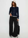 Tevyn Cable Knit Zip Through Knit Sweater Blue Cream