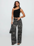Big Talk Mid Rise Straight Leg Jeans Grey Washed Camo