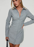 Publicity Long Sleeve Mini Dress Blue Pinstripe
