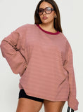 Settle Down Long Sleeve Top Lemon / Burgundy Stripe Curve