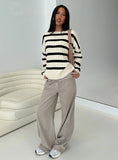 Elenita Wide Neck Knit Sweater Black White