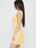 Flowers Grow One Shoulder Mini Dress Lemon