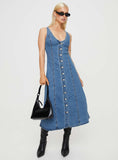 Midler Denim Midi Dress Mid Blue
