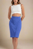 Pencil Bandage Knitted Knee Length Skirt Navy Blue