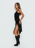 Jezabela Asymmetrical Stud Midi Skirt Black