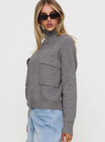 Too Busy Zip Up Sweater Grey