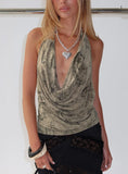 Dijon Plunge Halter Top Paisley Diamonte