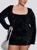 Vinelle Long Sleeve Mini Dress Black Curve