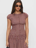 Alixandra Puff Sleeve Blouse Top Red Check