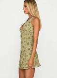 Mysterie Halter Mini Dress Green Floral